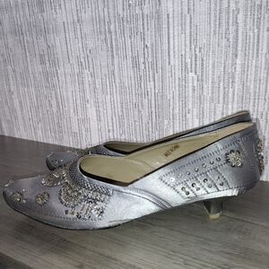 Silver Beaded Satin Pumps